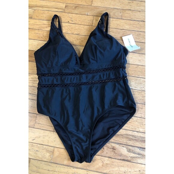 Meet Curve Swimsuit Sz 2XL Black Lattice V Neck Removable Pads NWT - Picture 4 of 5